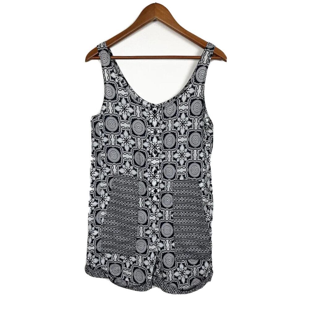 Maria Cher Romper Geometric Print Sleeveless Sz XS Black White Boho Coastal